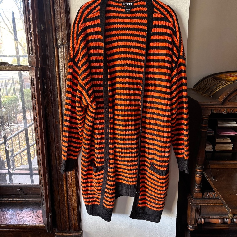Hot Topic Oversized Orange and Black Cardigan Halloween